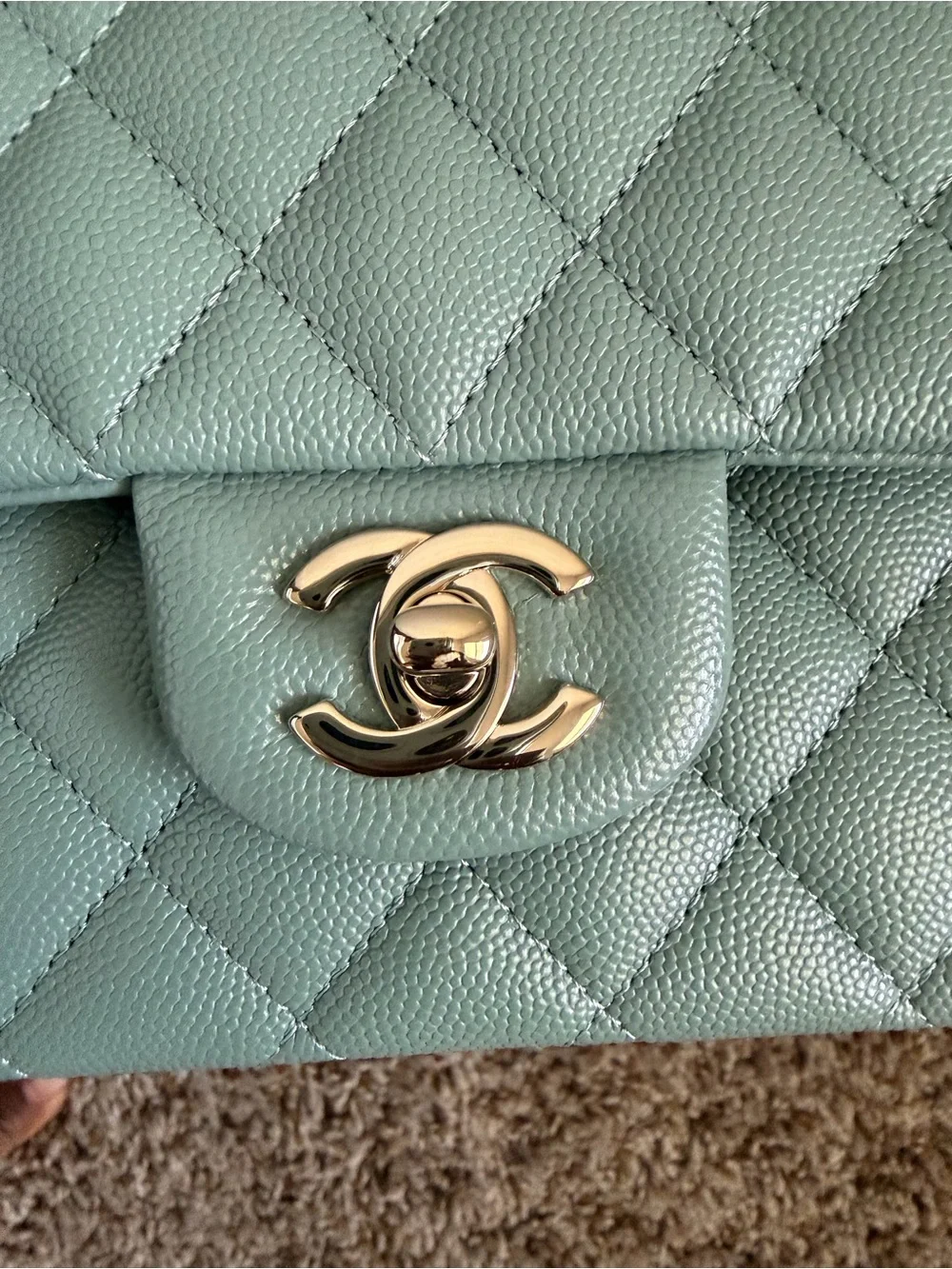 22C CHANEL Medium Classic Flap Light Green with Gold Hardware